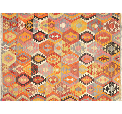 Vue horizontale du kilim Barak 228 x 174 cm – Tapis turc en laine de provenance Barak