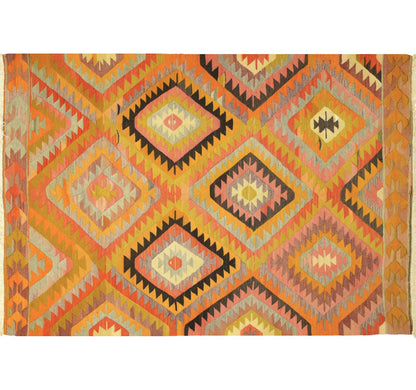 Vue horizontale du kilim Barak 241 x 175 cm – Tapis turc en laine de provenance Barak