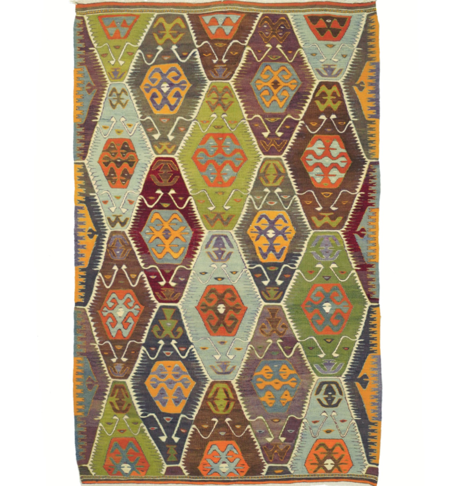 Vue horizontale du kilim Barak 248 x 148 cm – Tapis turc en laine de provenance Barak