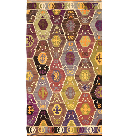 Vue horizontale du kilim Barak 290 x 155 cm – Tapis turc en laine de provenance Barak
