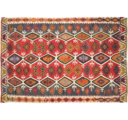 Vue horizontale du kilim Beddik 305 x 190 cm – Tapis turc en laine de provenance Beddik