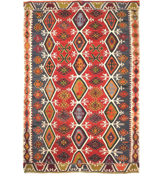 Kilim Beddik 305 x 190 cm – Tapis turc en laine tissé main, provenance Beddik