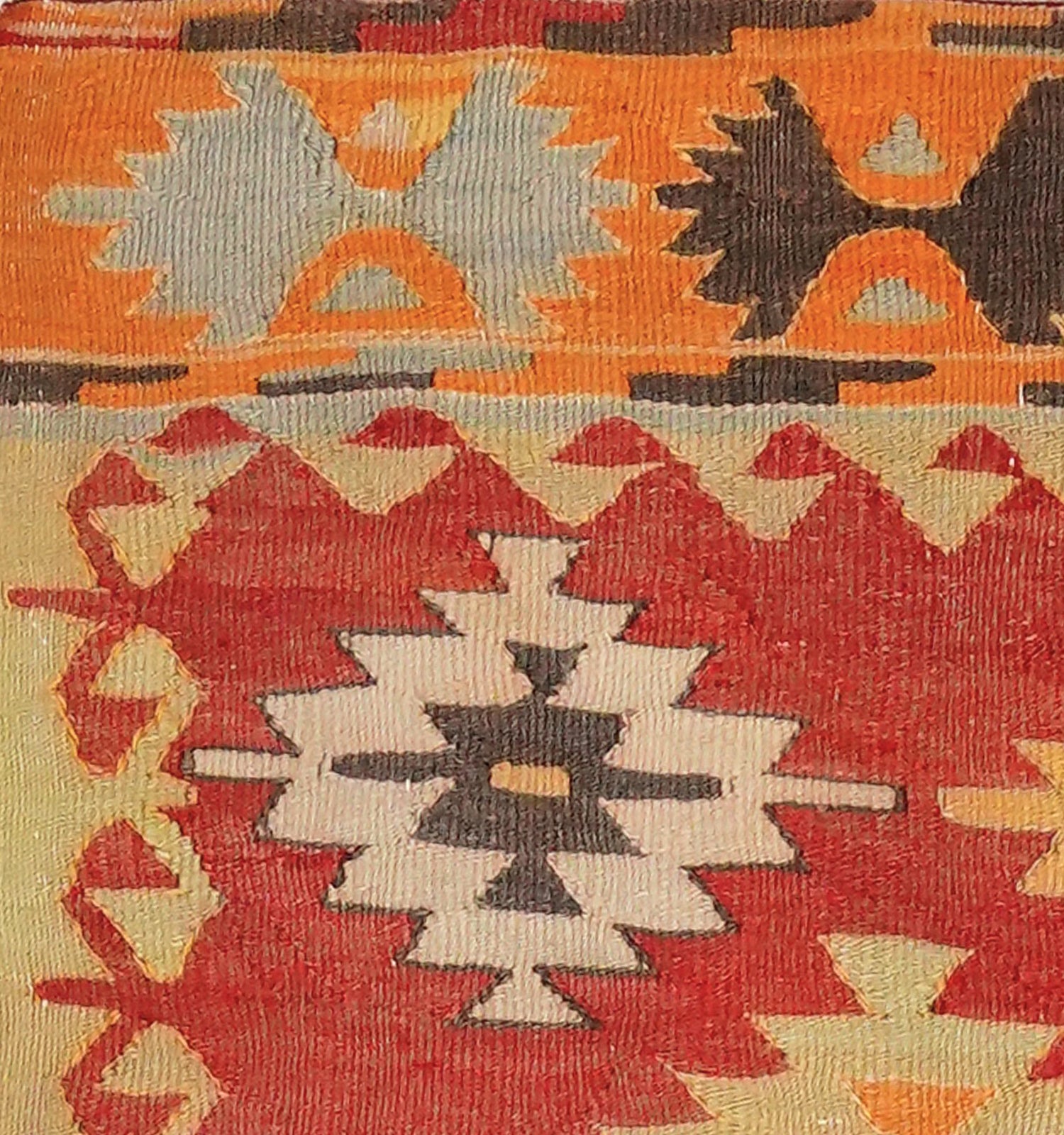 Détail du tissage en laine du kilim Cal tissé à la main (provenance Cal)