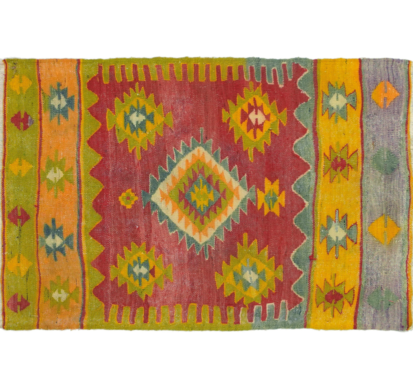 Vue horizontale du kilim Cal 120 x 88 cm – Tapis turc en laine de provenance Cal