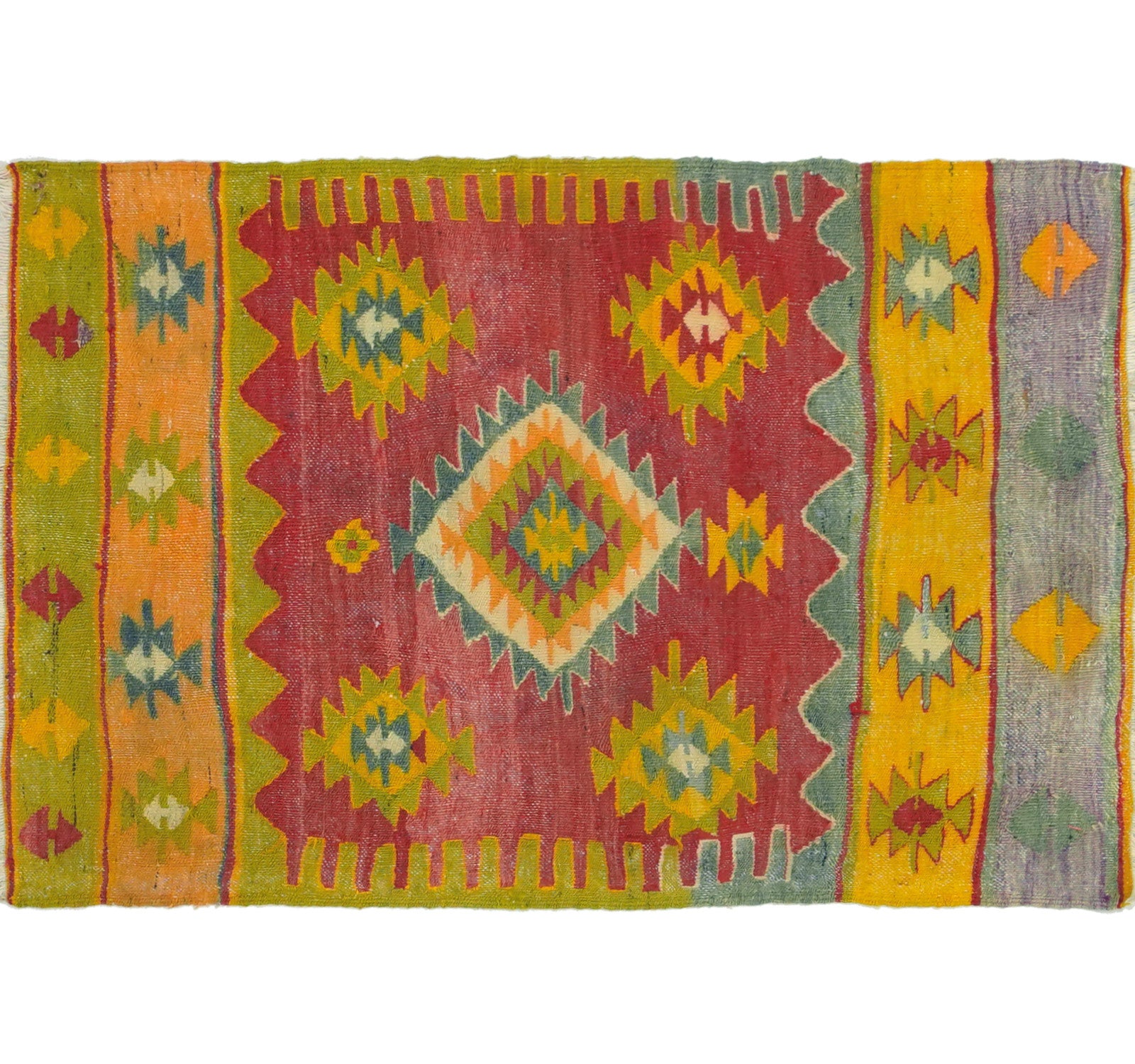 Vue horizontale du kilim Cal 120 x 88 cm – Tapis turc en laine de provenance Cal
