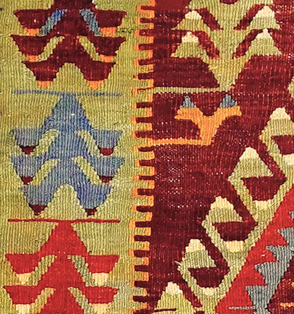 Détail du tissage en laine du kilim Cal tissé à la main (provenance Cal)