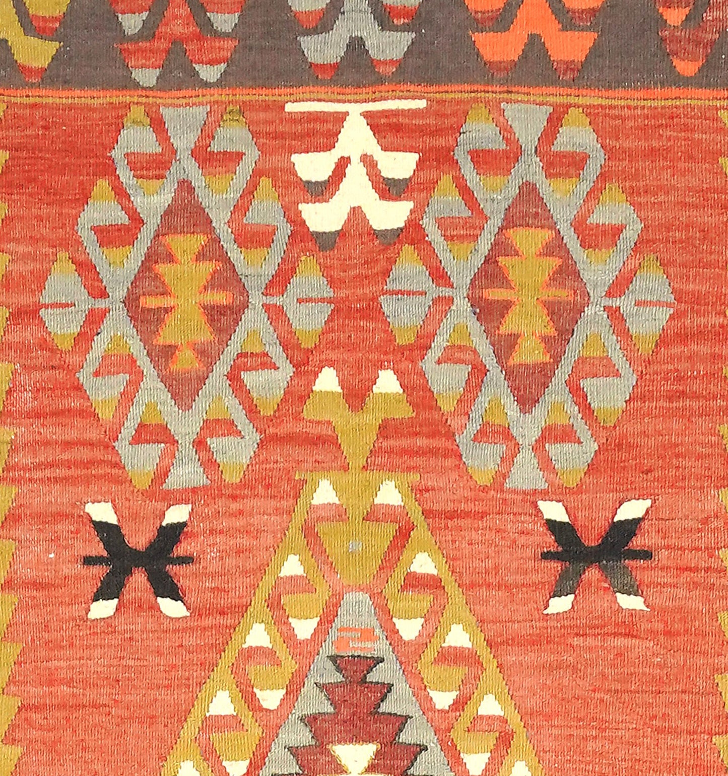 Détail du tissage en laine du kilim Cal tissé à la main (provenance Cal)