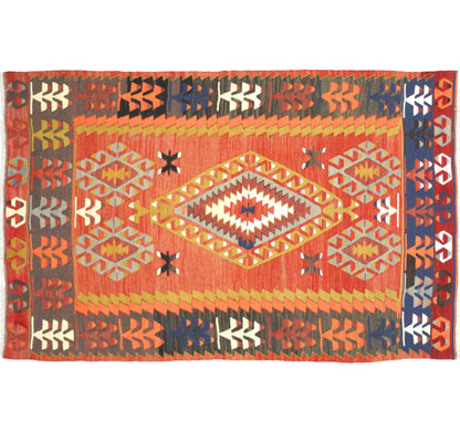 Vue horizontale du kilim Cal 200 x 120 cm – Tapis turc en laine de provenance Cal