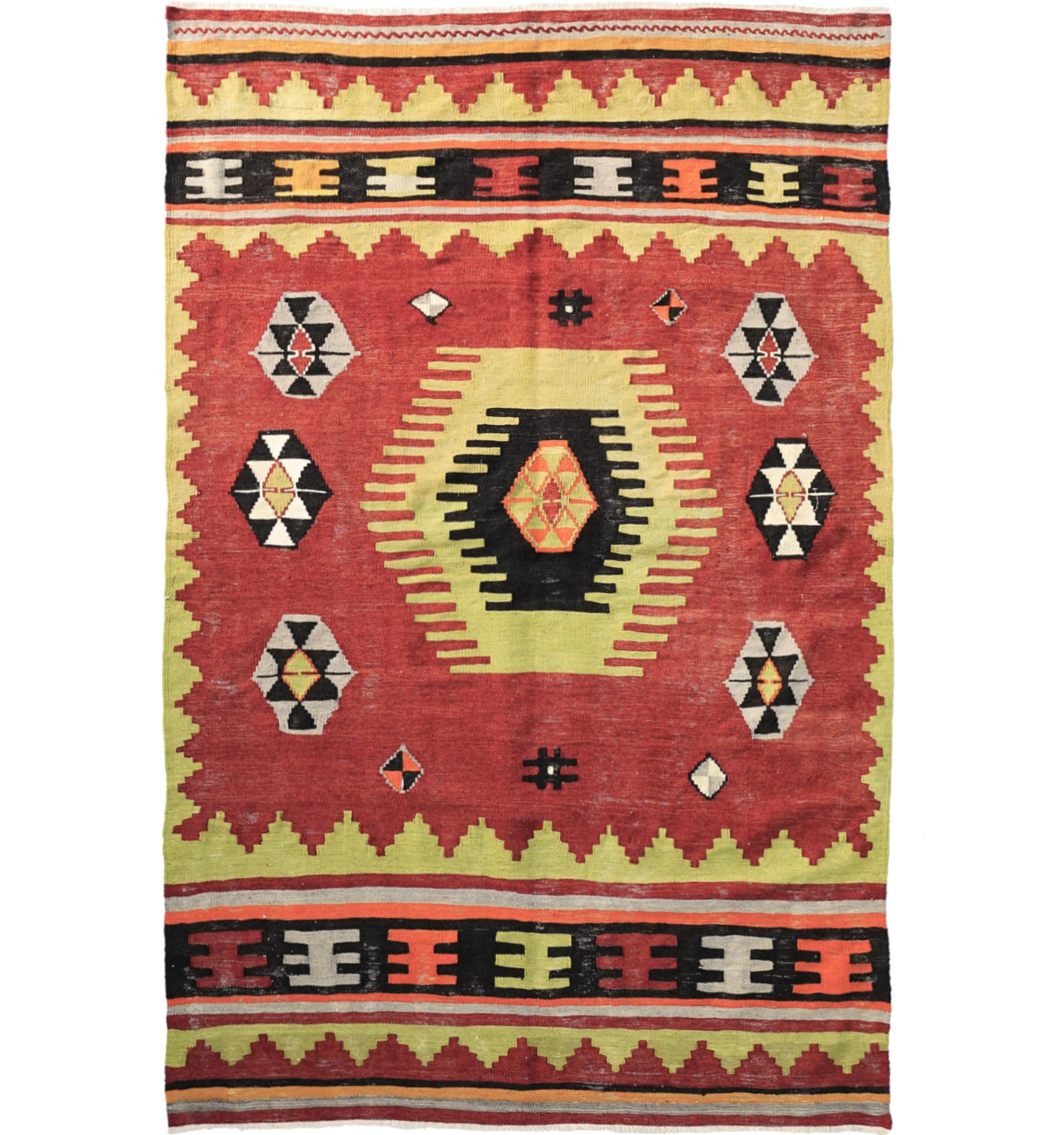 Kilim ancien Cal 200×130 cm – Tapis kilim tissé main en laine naturelle, Anatolie de l'Ouest
