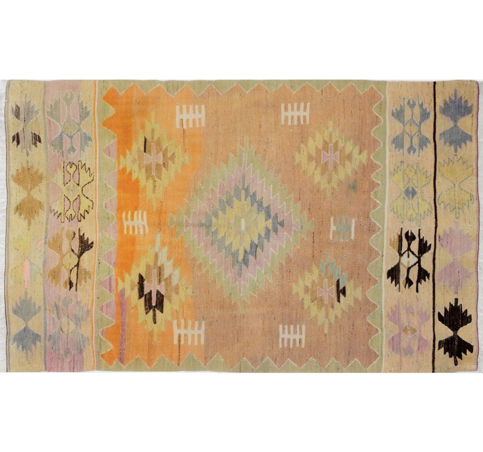 Vue horizontale du kilim Cal 215 x 134 cm – Tapis turc en laine de provenance Cal