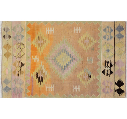 Vue horizontale du kilim Cal 215 x 134 cm – Tapis turc en laine de provenance Cal