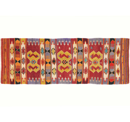 Vue horizontale du kilim Cal 230 x 80 cm – Tapis turc en laine de provenance Cal