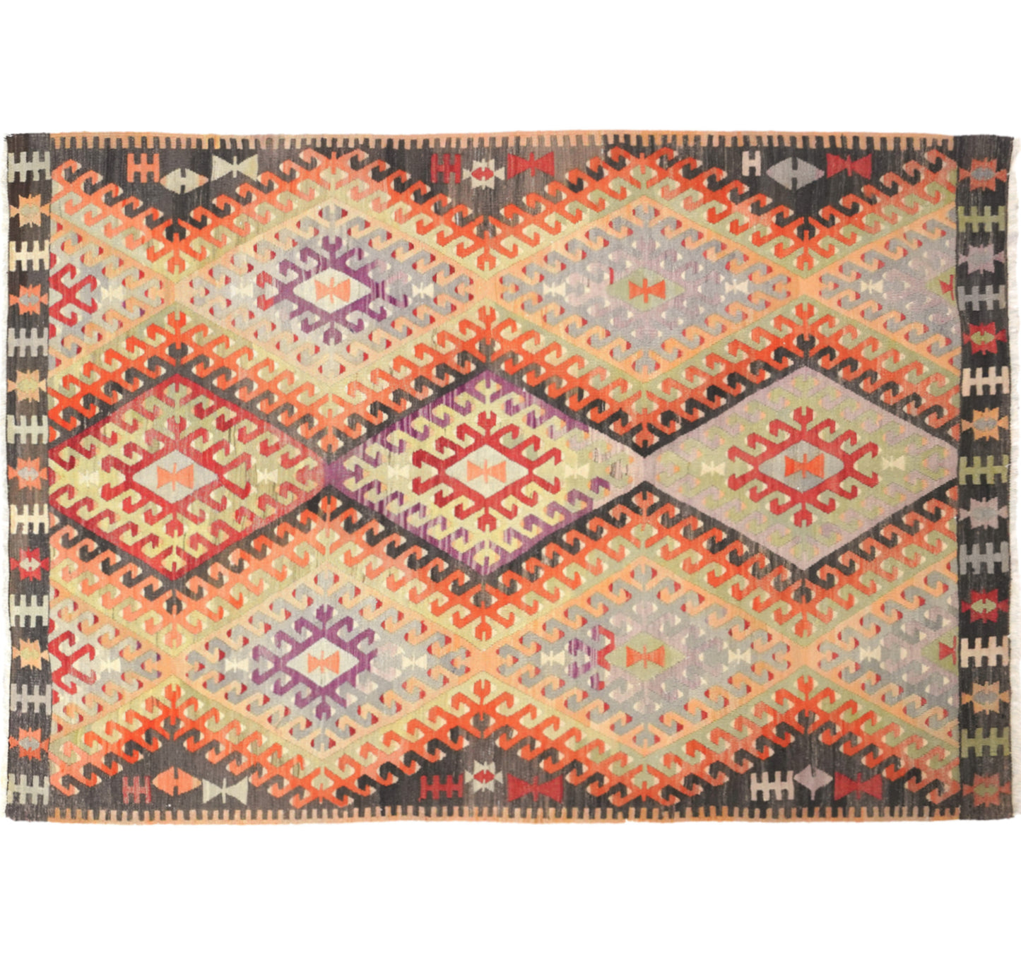 Vue horizontale du kilim Cal 256 x 167 cm – Tapis turc en laine de provenance Cal
