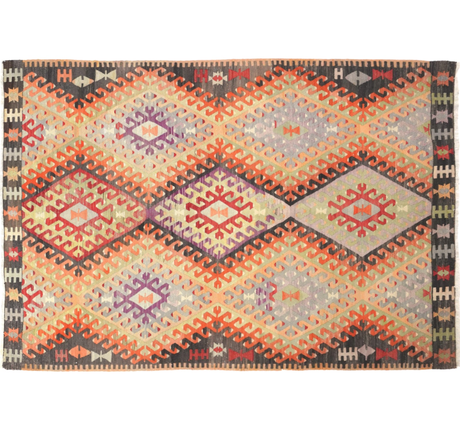 Vue horizontale du kilim Cal 256 x 167 cm – Tapis turc en laine de provenance Cal