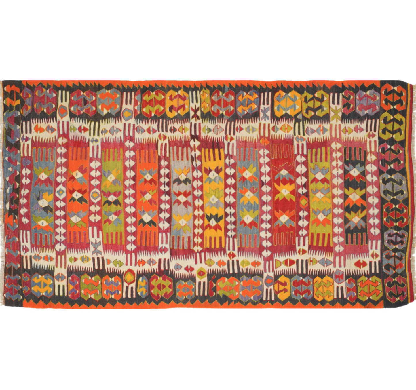 Vue horizontale du kilim Cal 263 x 135 cm – Tapis turc en laine de provenance Cal