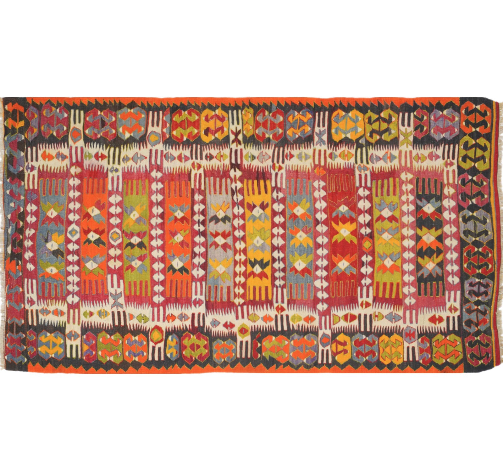 Vue horizontale du kilim Cal 263 x 135 cm – Tapis turc en laine de provenance Cal