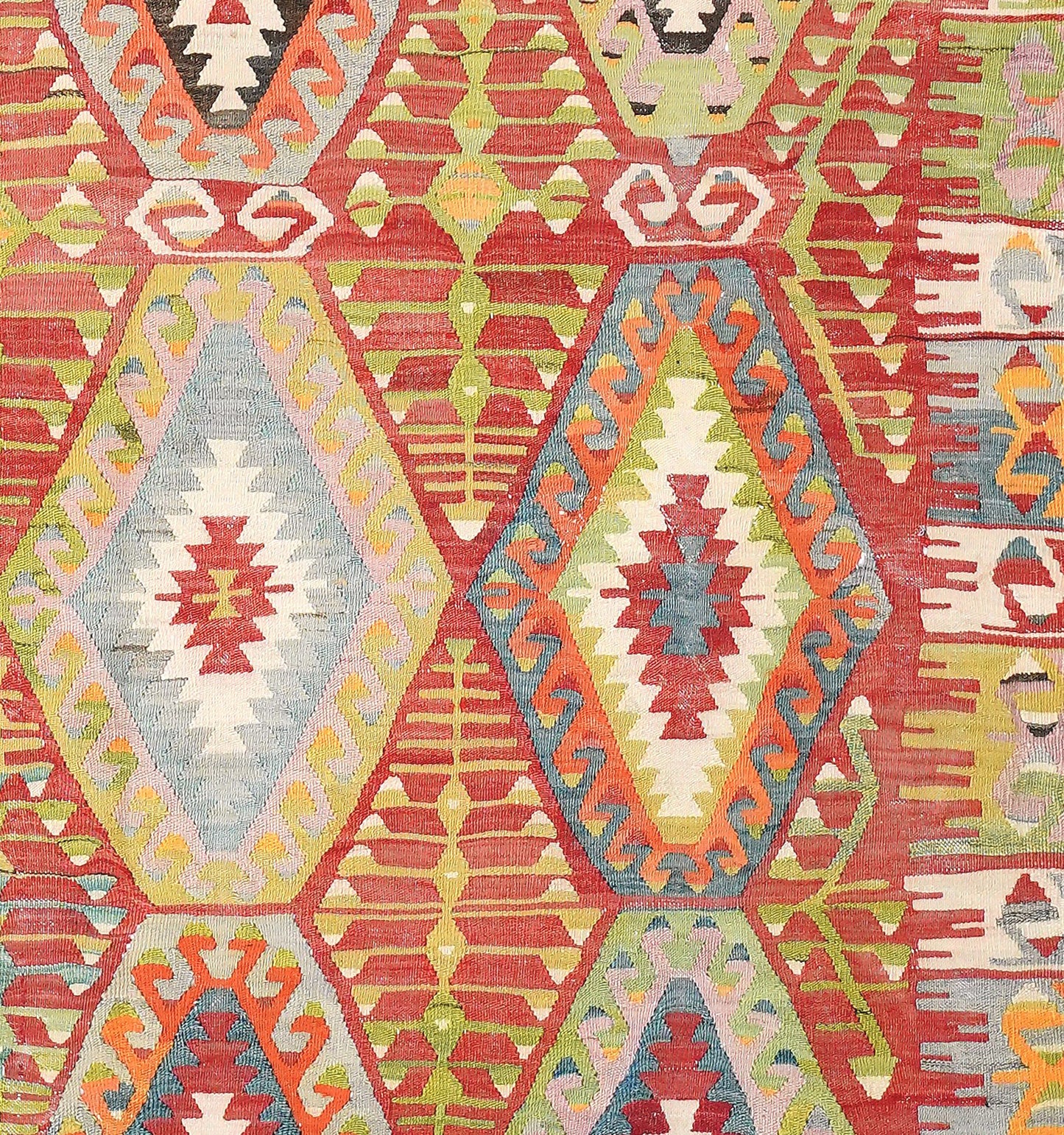 Détail du tissage en laine du kilim Cal tissé à la main (provenance Cal)