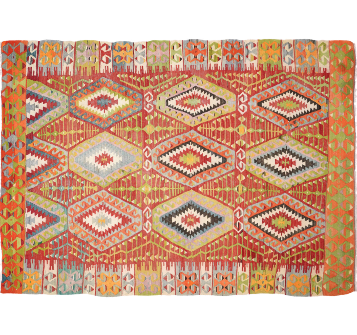 Vue horizontale du kilim Cal 265 x 180 cm – Tapis turc en laine de provenance Cal