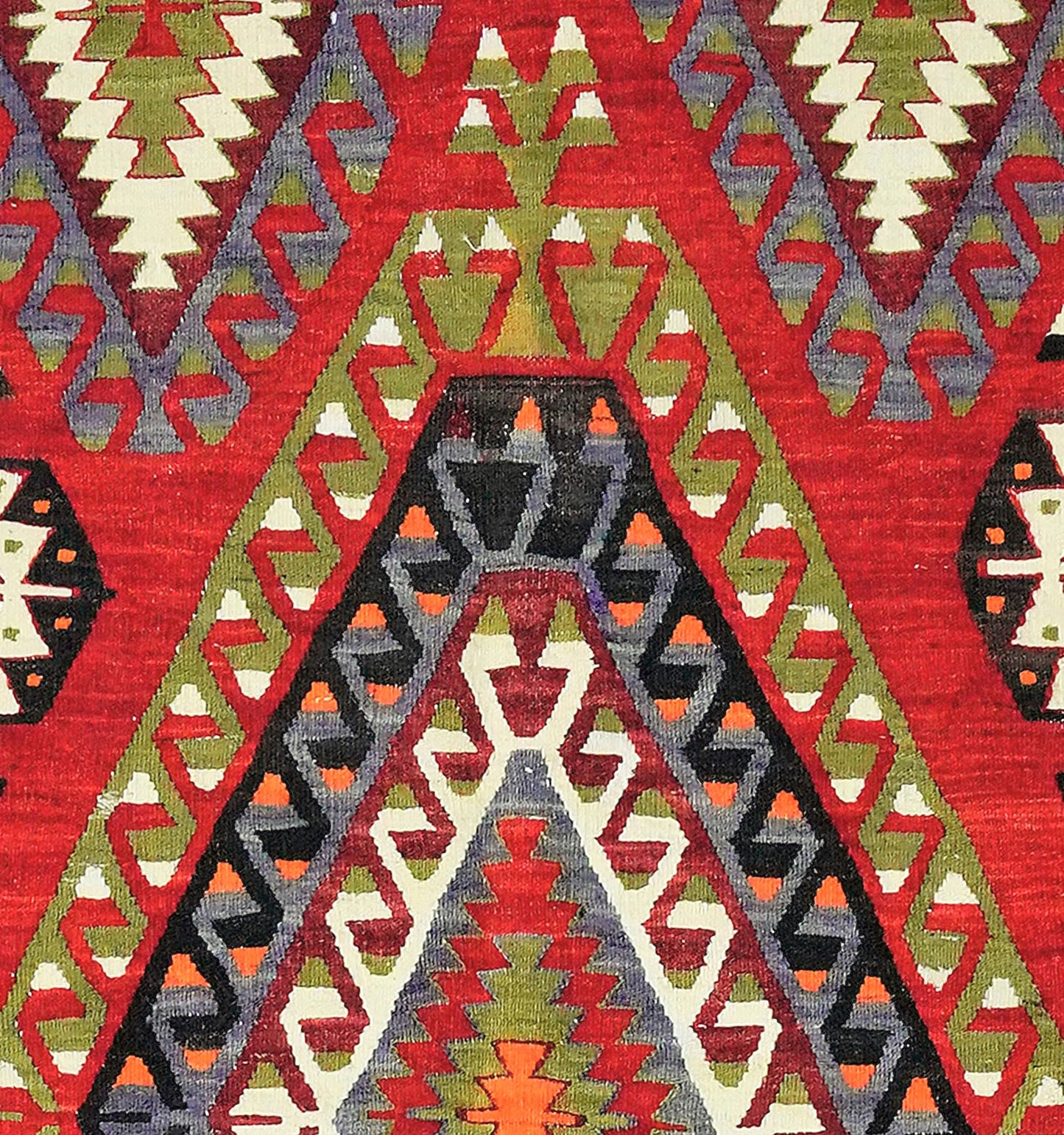 Détail du tissage en laine du kilim Cal tissé à la main (provenance Cal)