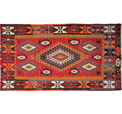 Vue horizontale du kilim Cal 300 x 170 cm – Tapis turc en laine de provenance Cal