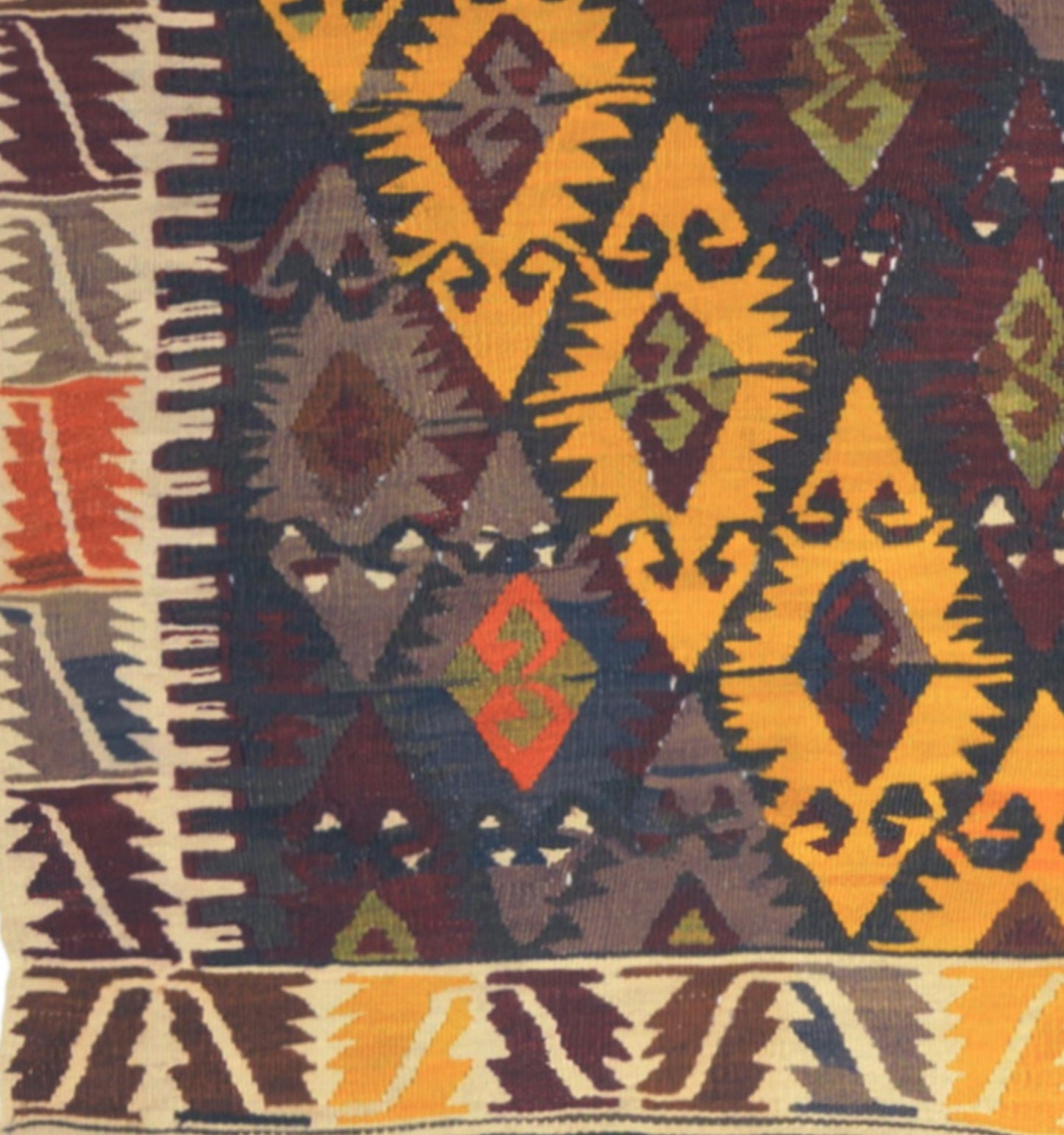 Détail du tissage en laine du kilim Camardi tissé à la main (provenance Camardi)