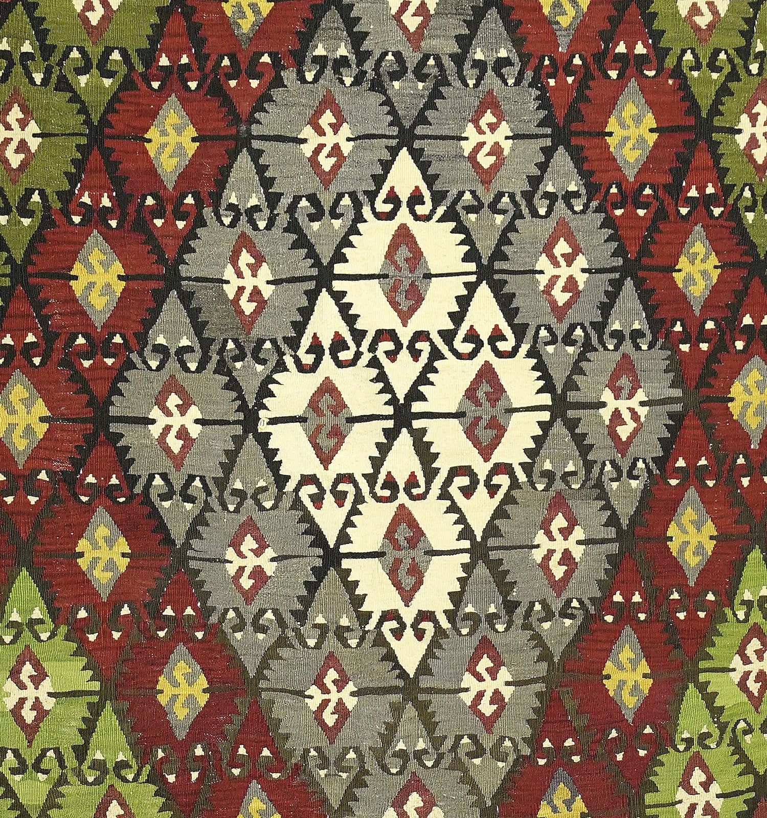 Détail du tissage – Tapis kilim ancien Camardi 220×158 cm, laine naturelle tissée main