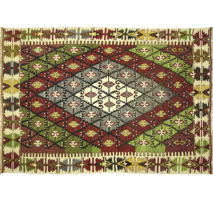 Tapis kilim ancien Camardi 220×158 cm, vue d'ensemble – Laine naturelle, environ 65 ans, Anatolie Centrale
