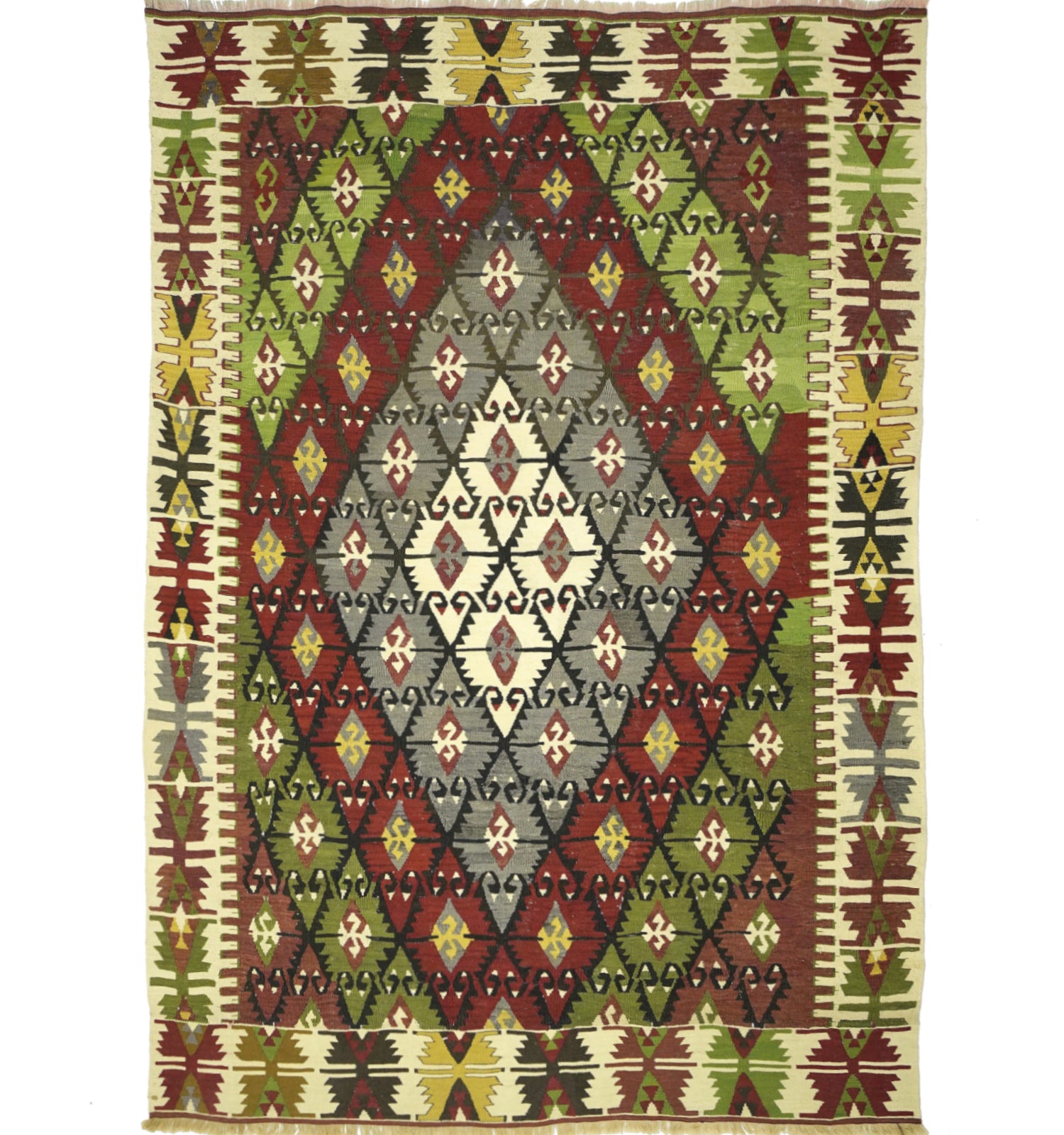 Kilim ancien Camardi 220×158 cm – Tapis kilim tissé main en laine naturelle, Anatolie Centrale