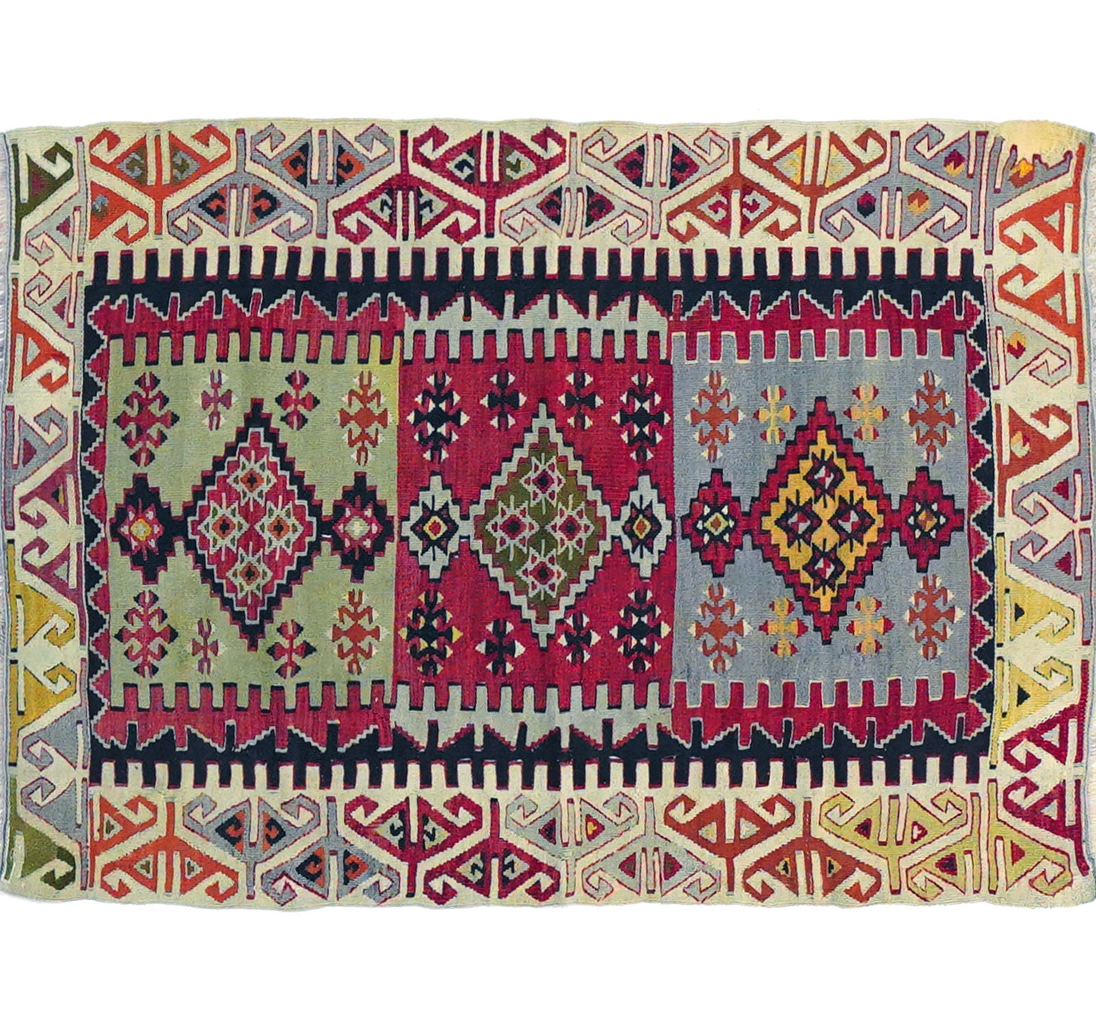 Vue horizontale du kilim Cankiri 120 x 85 cm – Tapis turc en laine de provenance Cankiri