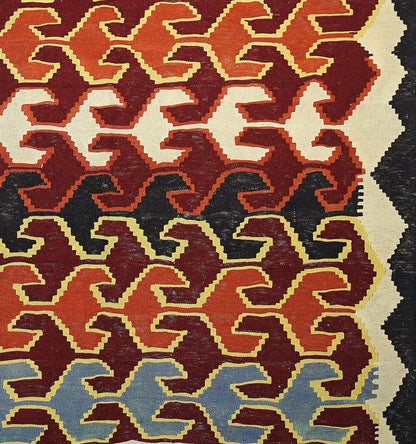 Détail du tissage – Tapis kilim ancien Caucase 260×180 cm, laine naturelle tissée main