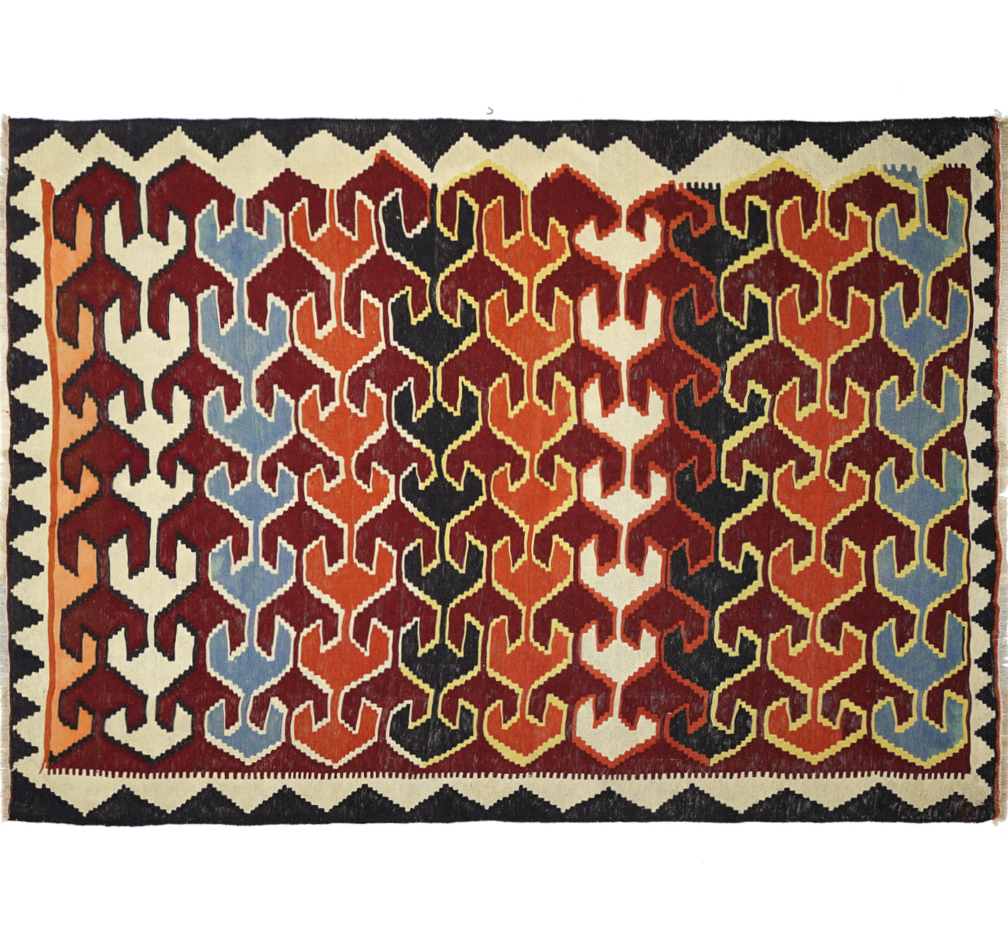 Tapis kilim ancien Caucase 260×180 cm, vue d'ensemble – Laine naturelle, environ 50 ans, Caucase