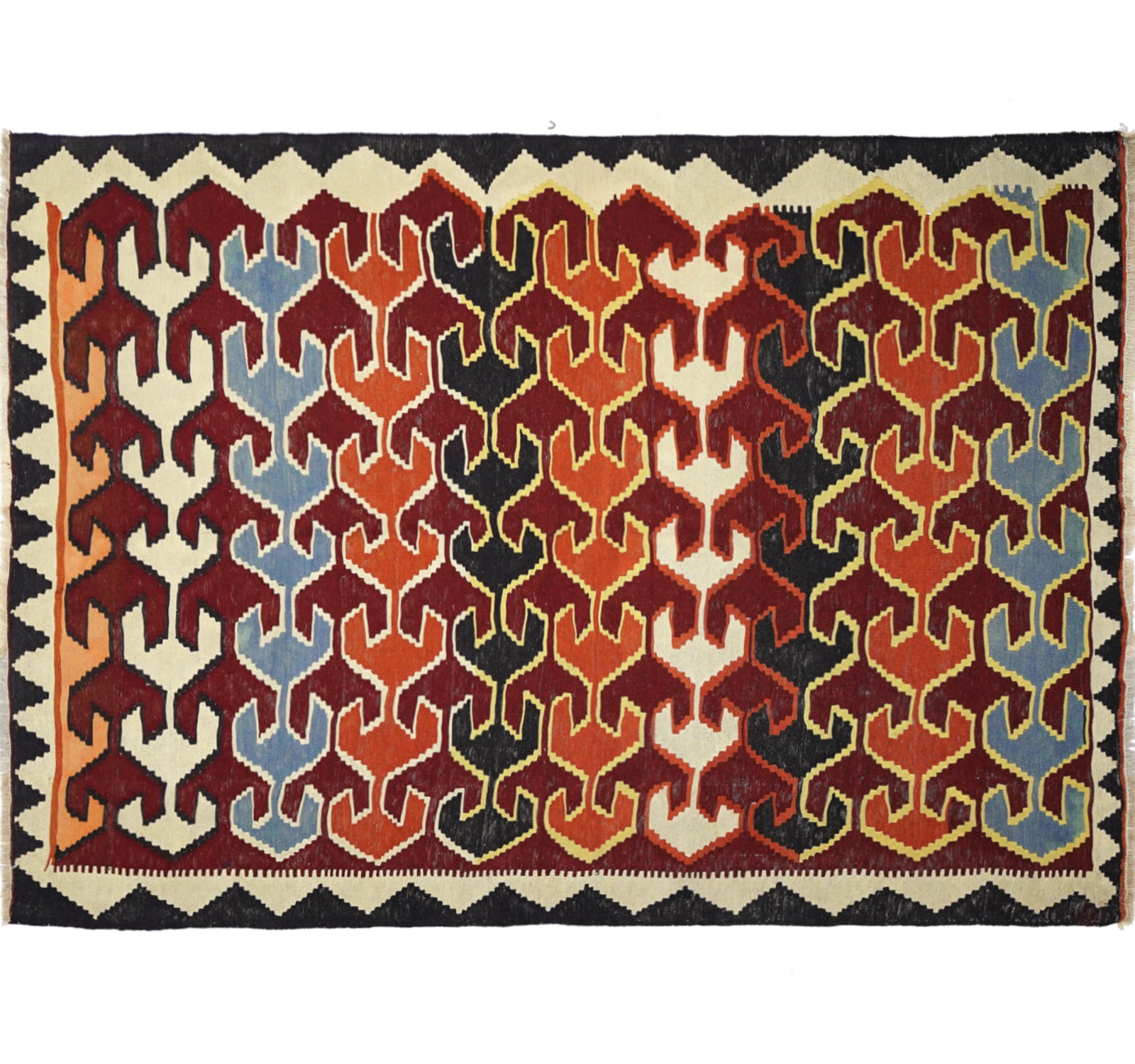 Tapis kilim ancien Caucase 260×180 cm, vue d'ensemble – Laine naturelle, environ 50 ans, Caucase