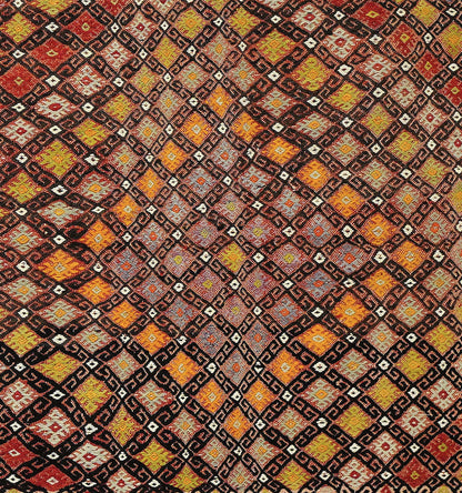 Détail du tissage – Tapis kilim ancien Cicim 135×120 cm, laine naturelle tissée main