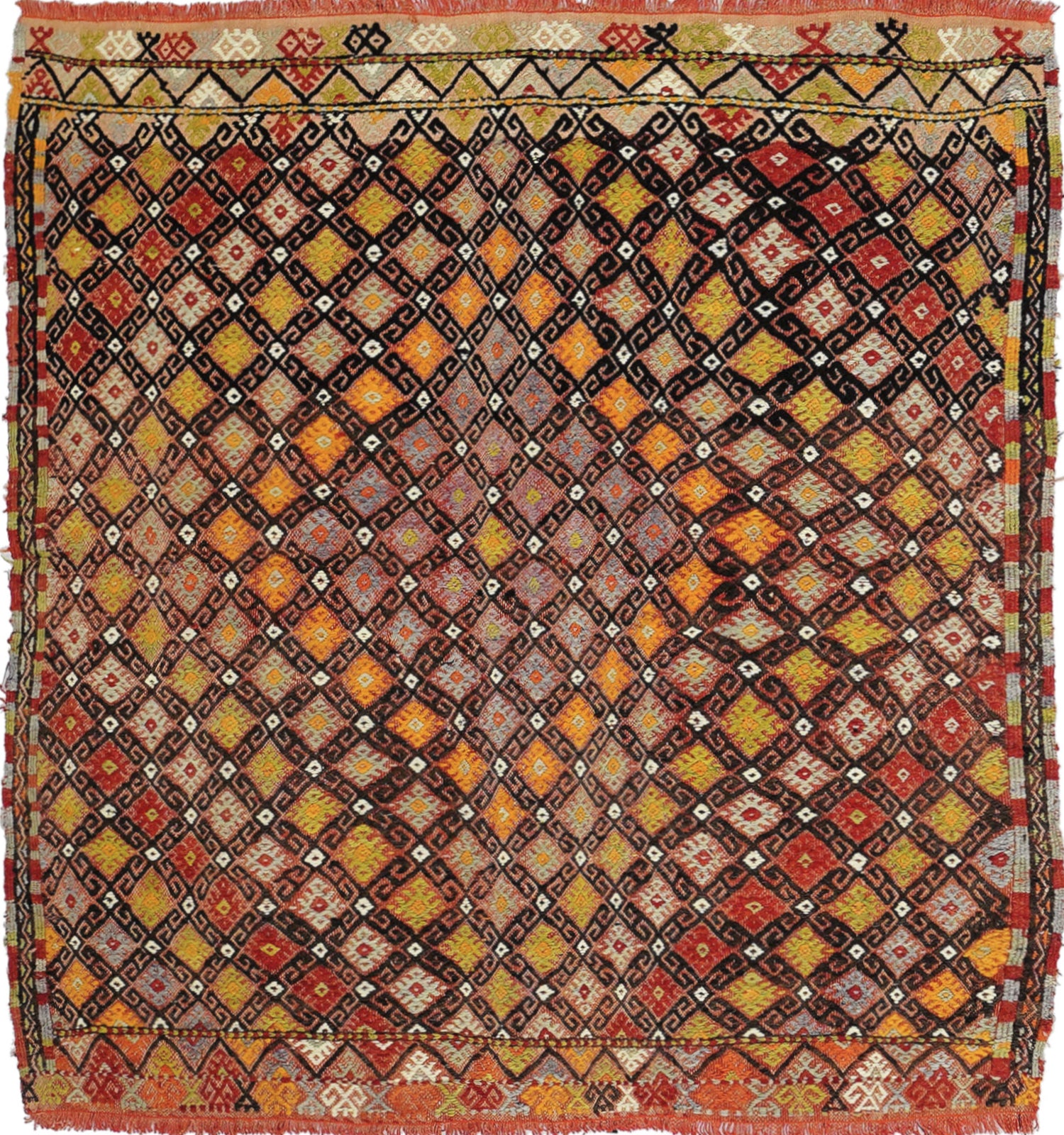 Kilim ancien Cicim 135×120 cm – Tapis kilim tissé main en laine naturelle, Anatolie Centrale