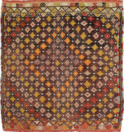 Kilim ancien Cicim 135×120 cm – Tapis kilim tissé main en laine naturelle, Anatolie Centrale