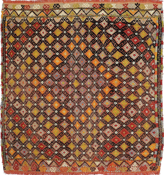 Kilim Cicim 135 x 120 cm – Tapis turc en laine tissé main, provenance Cicim