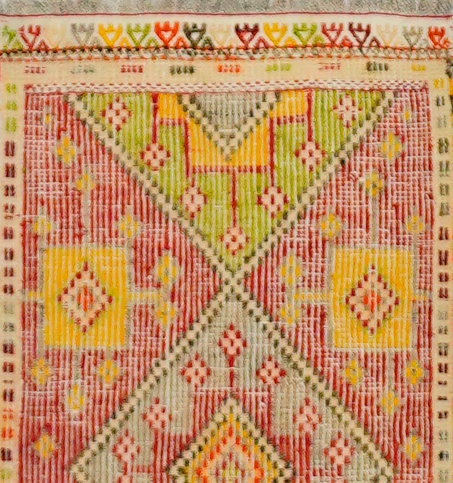 Détail du tissage – Tapis kilim ancien Cicim 88×46 cm, laine naturelle tissée main