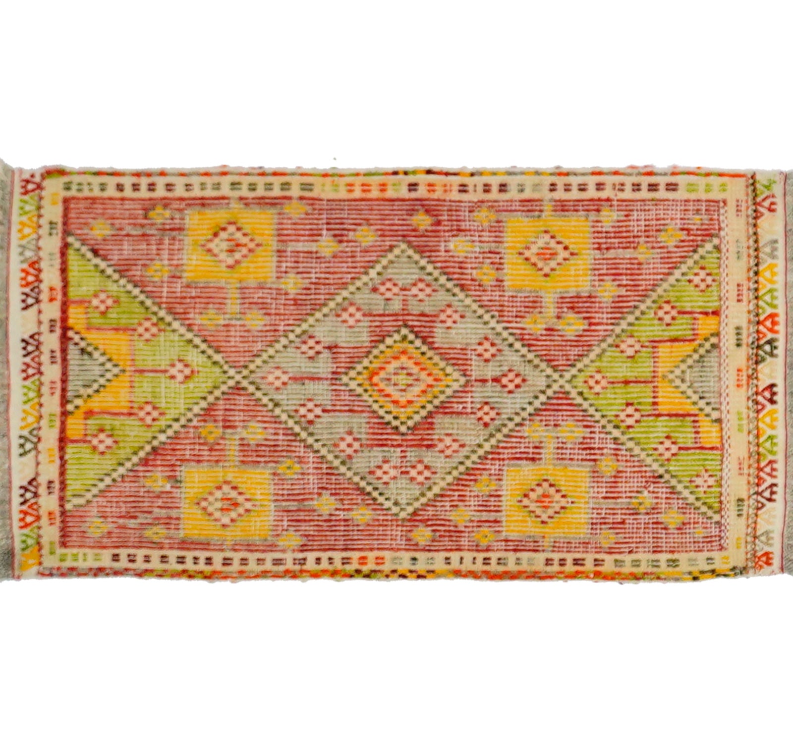 Tapis kilim ancien Cicim 88×46 cm, vue d'ensemble – Laine naturelle, environ 55 ans, Anatolie Centrale