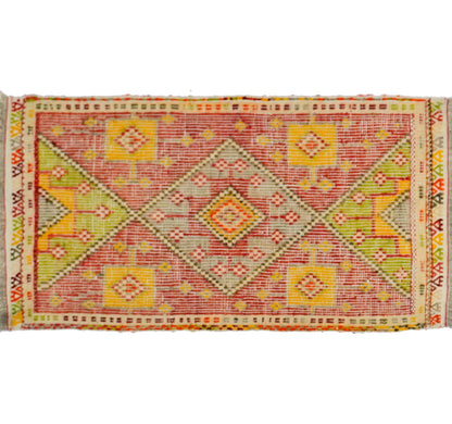 Tapis kilim ancien Cicim 88×46 cm, vue d'ensemble – Laine naturelle, environ 55 ans, Anatolie Centrale