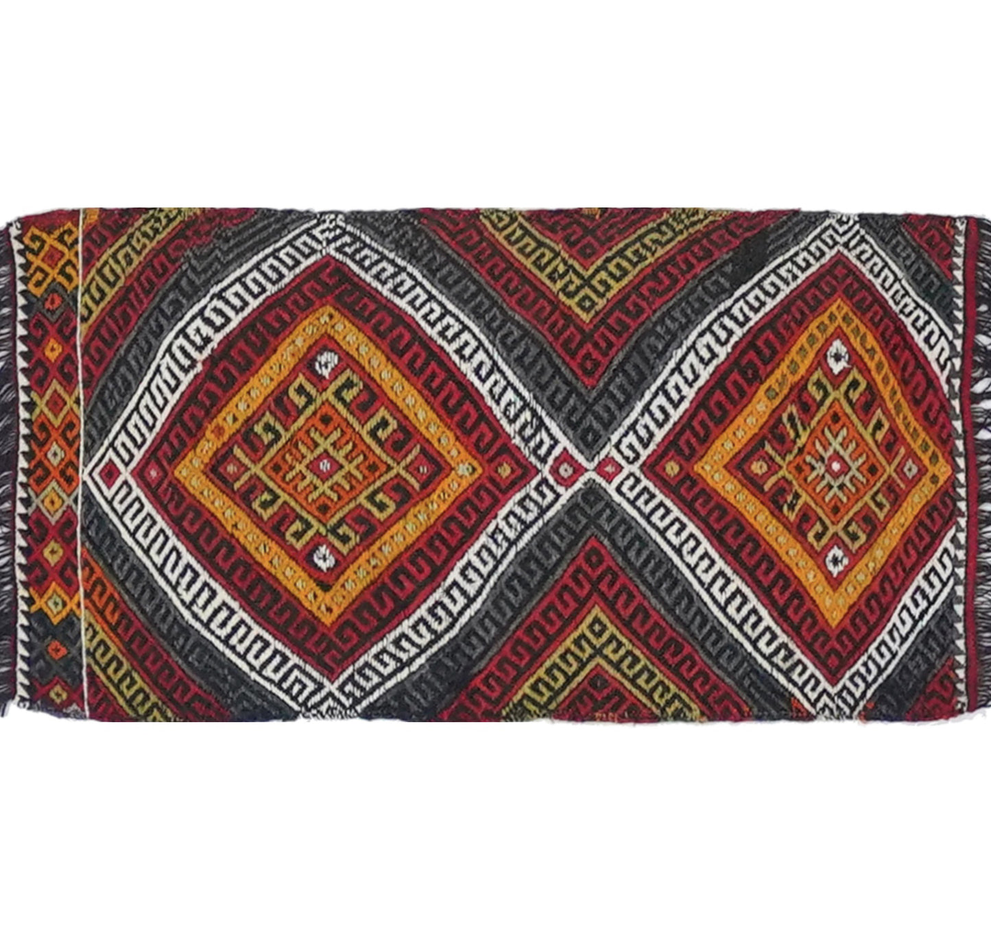 Tapis kilim ancien Cicim 88×46 cm, vue d'ensemble – Laine naturelle, environ 55 ans, Anatolie Centrale