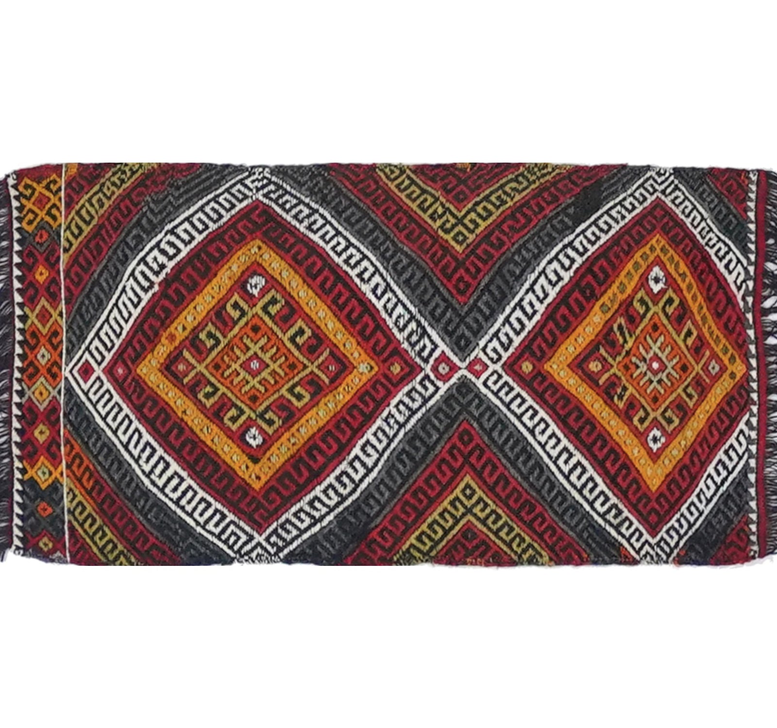Tapis kilim ancien Cicim 88×46 cm, vue d'ensemble – Laine naturelle, environ 55 ans, Anatolie Centrale