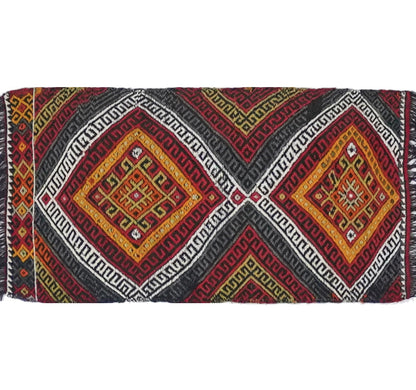 Tapis kilim ancien Cicim 88×46 cm, vue d'ensemble – Laine naturelle, environ 55 ans, Anatolie Centrale