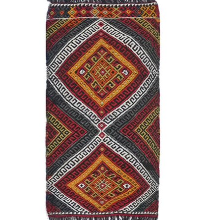 Kilim ancien Cicim 88×46 cm – Tapis kilim tissé main en laine naturelle, Anatolie Centrale