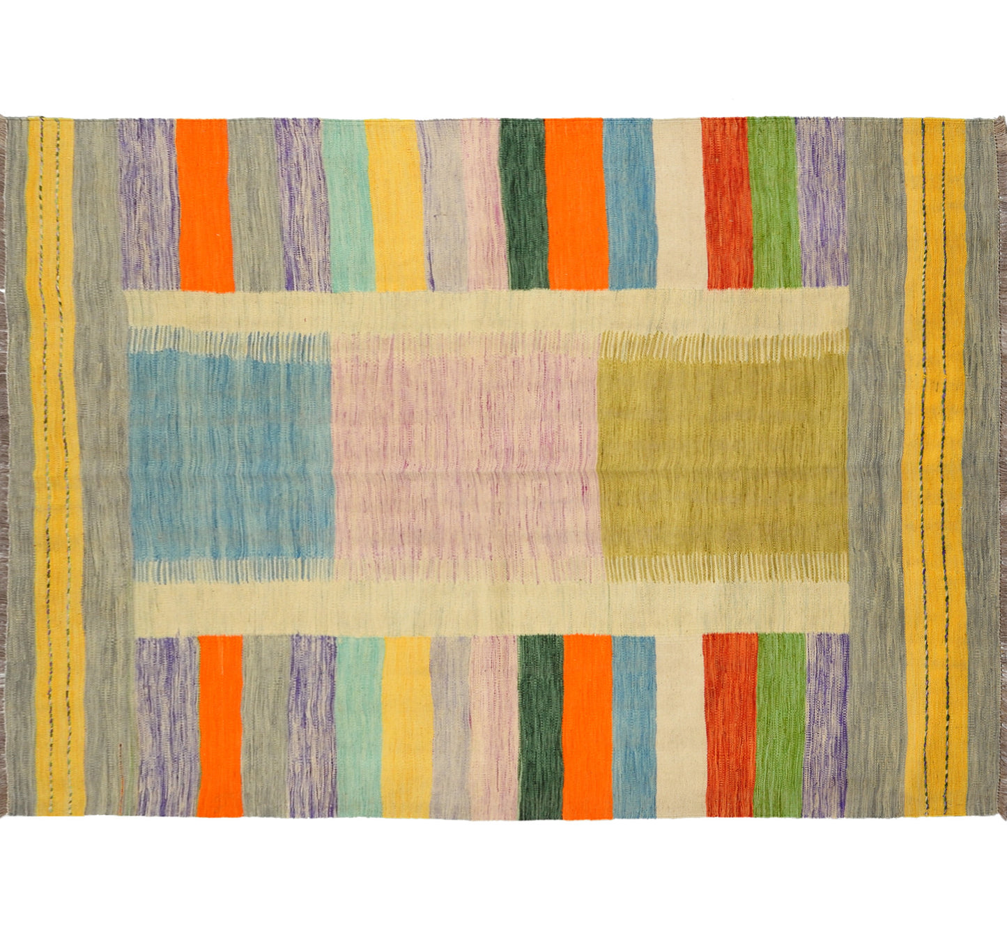 Tapis kilim Art Déco 239×172 cm, vue d'ensemble – Laine naturelle, Nord-Ouest Afghanistan