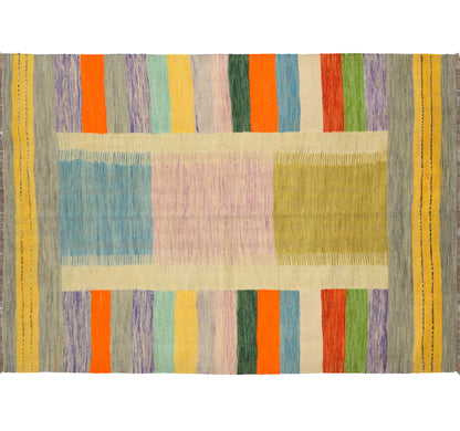Tapis kilim Art Déco 239×172 cm, vue d'ensemble – Laine naturelle, Nord-Ouest Afghanistan