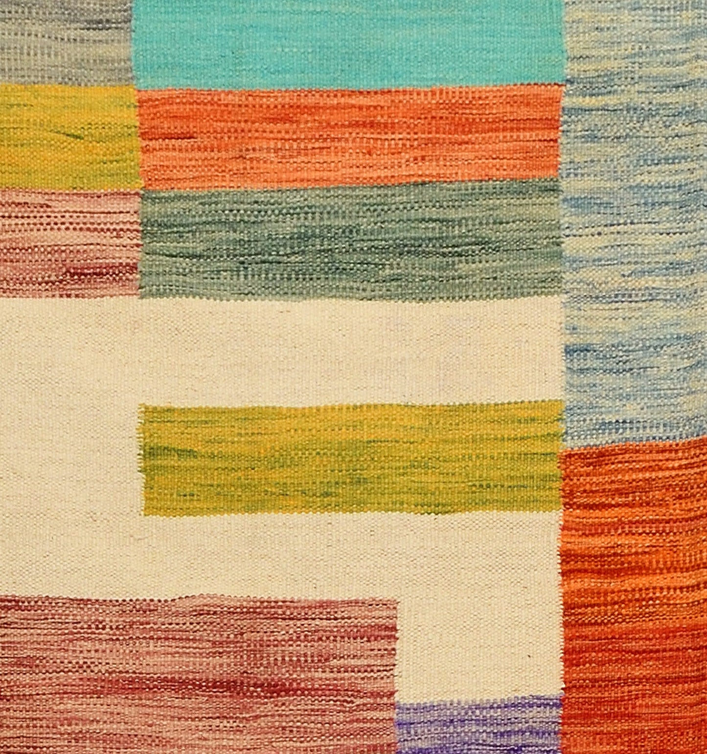 Détail du tissage – Tapis kilim Art Déco 247×179 cm, laine naturelle tissée main Afghanistan