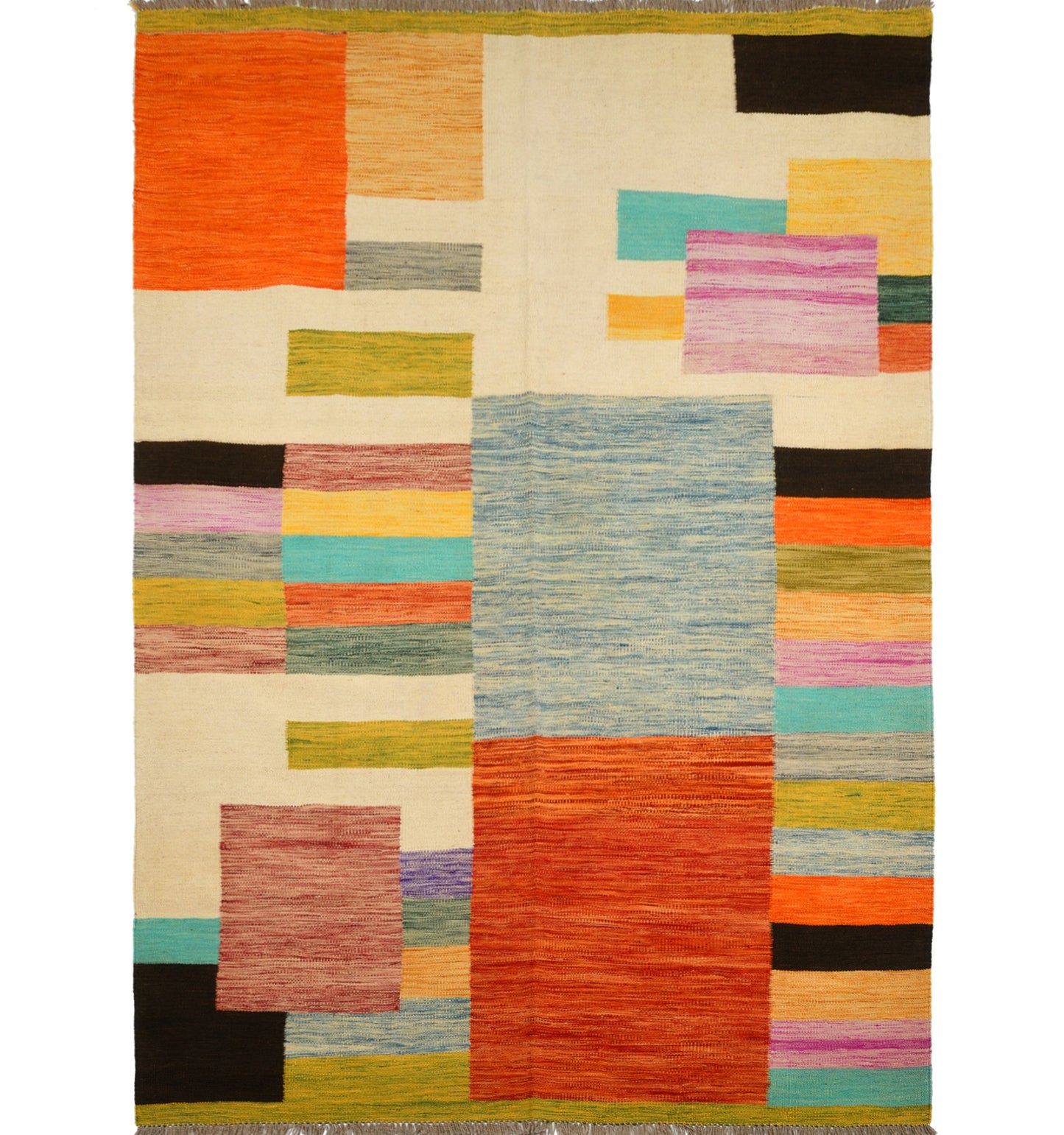 Kilim Art Déco 247×179 cm – Tapis kilim Afghanistan tissé main en laine naturelle