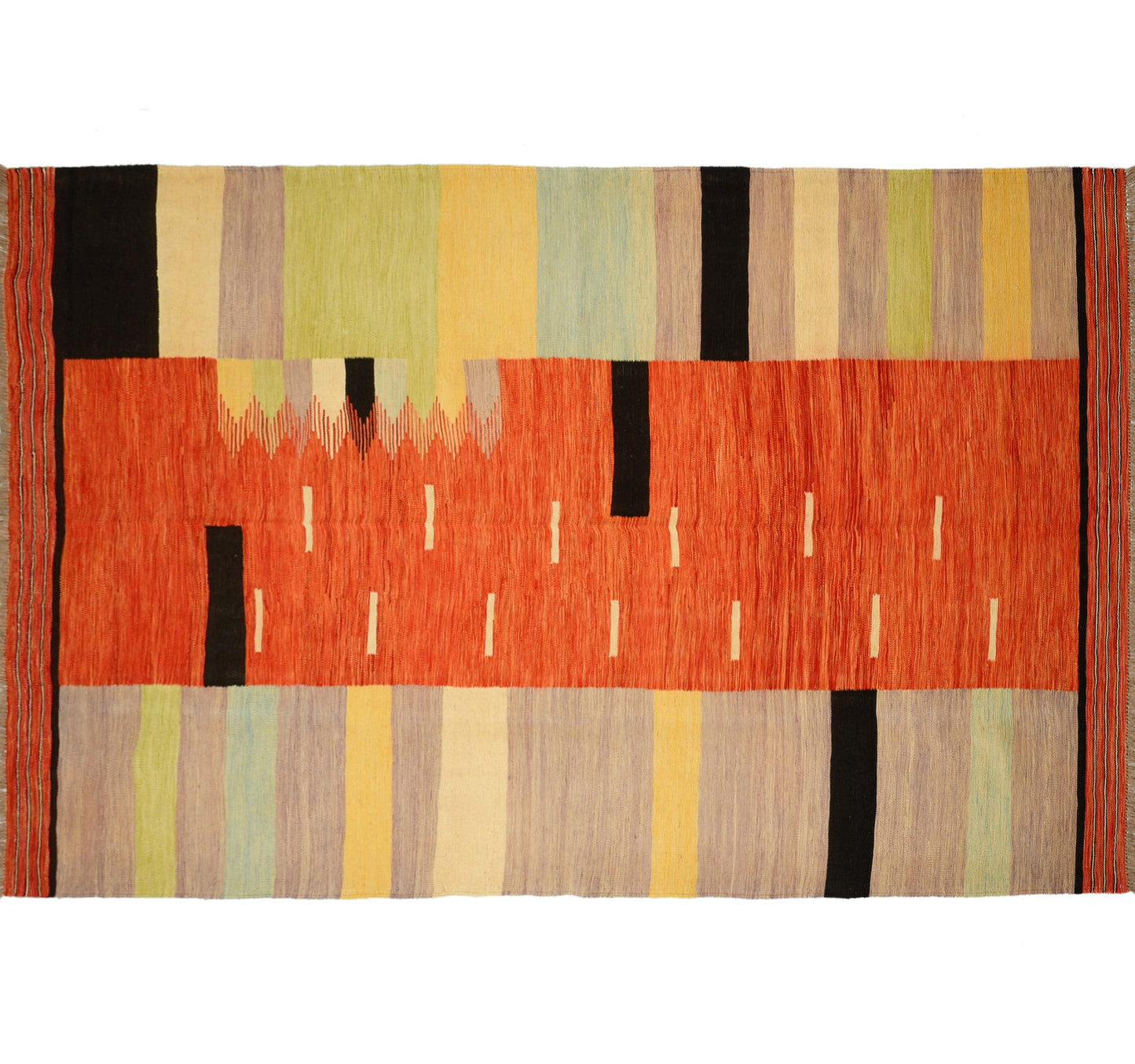 Tapis kilim Art Déco 280×189 cm, vue d'ensemble – Laine naturelle, Nord-Ouest Afghanistan