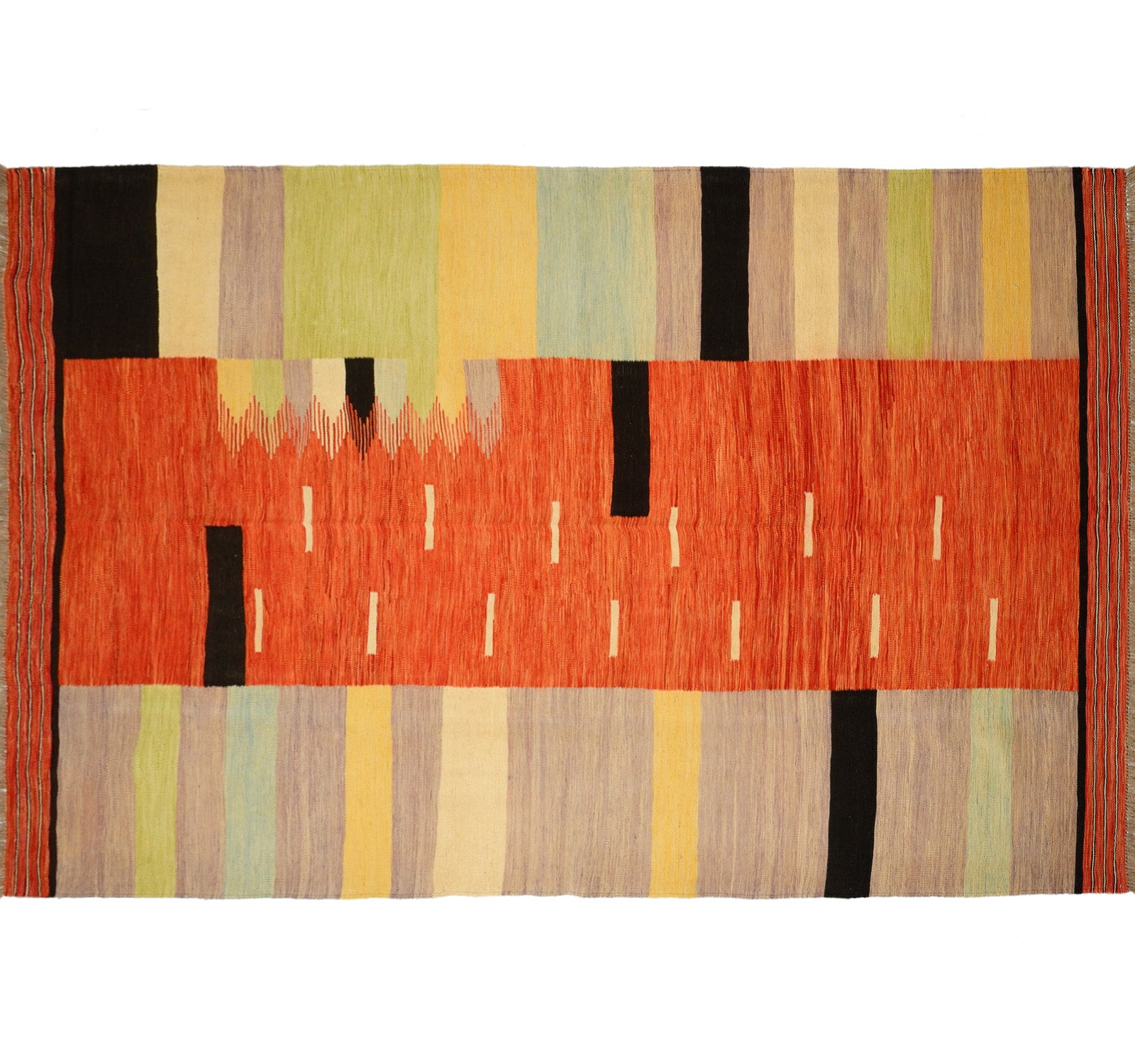 Tapis kilim Art Déco 280×189 cm, vue d'ensemble – Laine naturelle, Nord-Ouest Afghanistan
