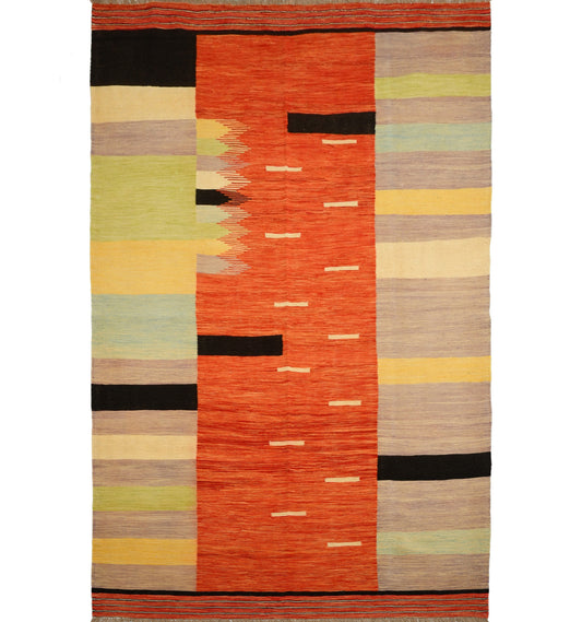 Kilim Art Déco 280×189 cm – Tapis kilim Afghanistan tissé main en laine naturelle